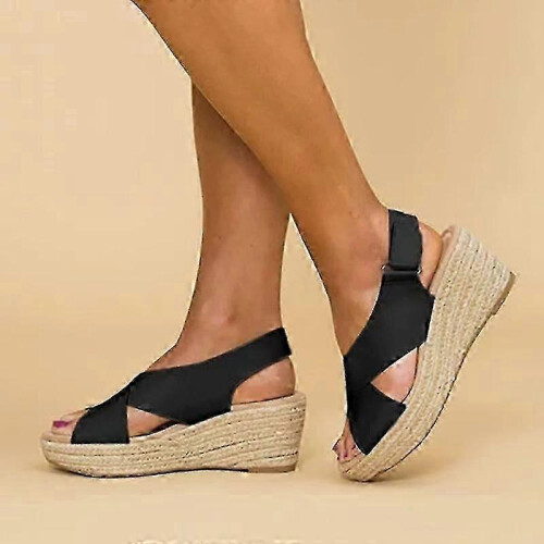 (40, Black) Sandals Summer Platform Ankle Strap Shoes 2