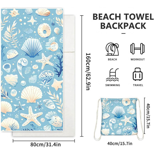 2in1 Beach Towel Microfibre Convertible into Storage Bag QuickDrying (80x160cm) Ref: 3781 2