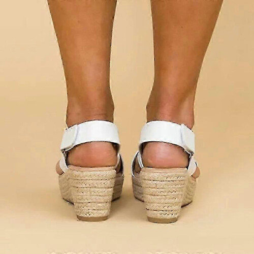 (42, White) Sandals Summer Platform Ankle Strap Shoes 2