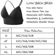 (M, Black) Low Back Bras For Women Wire-free U-shaped Backless Bra With Spaghetti Strap Convertible Sleep Bralette U