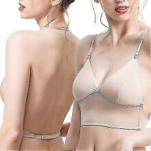 (M, Nude) Low Back Bras For Women Wire-free U-shaped Backless Bra With Spaghetti Strap Convertible Sleep Bralette U