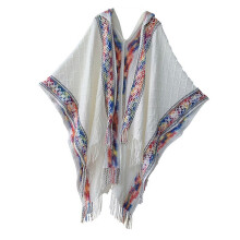 Capes de châle de vacances bohème, Poncho respirant à-Blanc