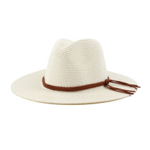 Ceinture tressée élégante, chapeau de paille tissé-Blanc laiteux