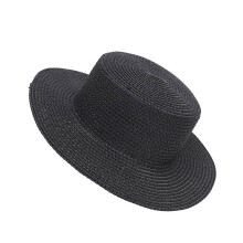 Chapeau de paille tissé, chapeau de soleil de plage ajouré,-Noir