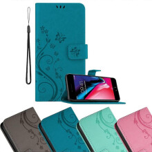 (FLORAL DARK LILA) Apple iPhone 7 / 7S / 8 / SE 2020 Handy Hlle Cover Case Etui - mit Blumenmuster und Standfunktion und Kartenfach