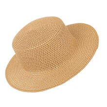 Chapeau de paille tissé, chapeau de soleil de plage ajouré,-brun