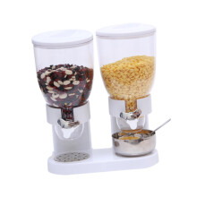 Oatmeal dispenser, food container, double cereal dispenser, kitchen canister, storage container, white