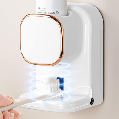Automatic toothpaste dispenser wallmounted, electric squeezer for bathroom, 3 modes, no waste, white/green/black 1