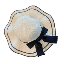 Chapeau de paille avec nœud en ruban-Blanc taille unique