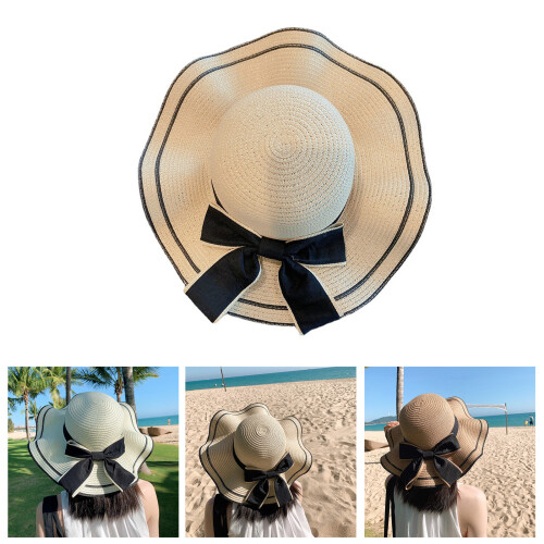 Chapeau de paille occidental élégant avec-Beige Taille Unique 2