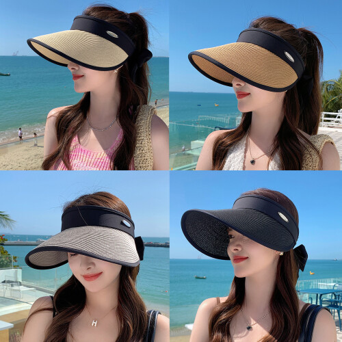 Chapeau de paille pliable à larges bords,-Noir taille unique 1