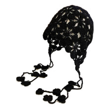 Bonnets pour filles, chapeau tissé à la main avec des-Noir