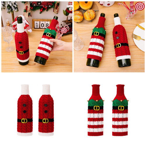 2Pcs Soft and Washable Striped Knitted Wine Bottle Cases-stripe 2