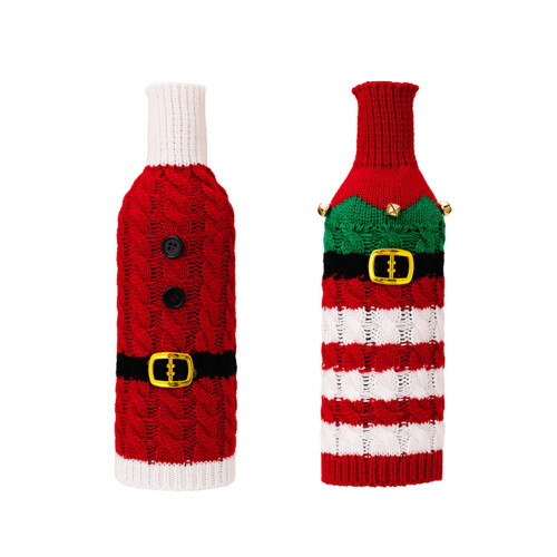 2Pcs Soft and Washable Striped Knitted Wine Bottle Cases-stripe 1