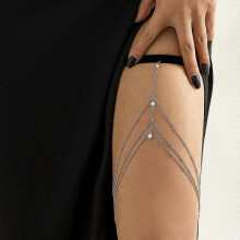 (A) Crystal Leg Chains Layered Rhinestone Thigh Chain Silver Body Chains Fashion Beach Thigh Jewelry Accessory
