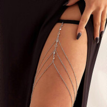 (B) Crystal Leg Chains Layered Rhinestone Thigh Chain Silver Body Chains Fashion Beach Thigh Jewelry Accessory