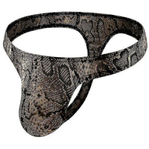 (L, Black snake pattern) Men's Leopard Print Thong G-string Underwear