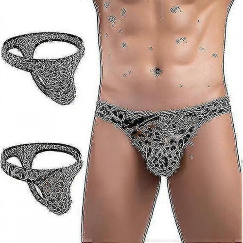 (L, Tiger head gold) Men's Leopard Print Thong G-string Underwear 1