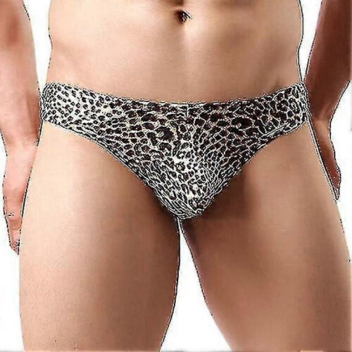 (XL, Gray leopard print) Men's Leopard Print Thong G-string Underwear 2