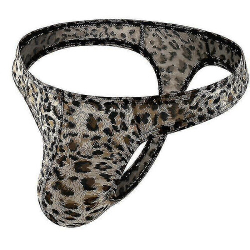 (XL, Gray leopard print) Men's Leopard Print Thong G-string Underwear