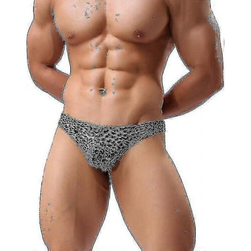 (2XL, Gray leopard print) Men's Leopard Print Thong G-string Underwear 2