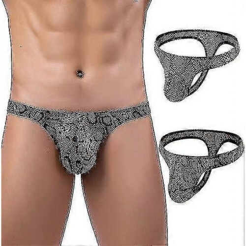 (XL, Black snake pattern) Men's Leopard Print Thong G-string Underwear 2