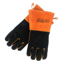 Double-Layered BBQ Gloves Heat-Resistant Camping Gloves Cowhide Polyester Sturdy Sewing Easy to Carry for Both Men Women
