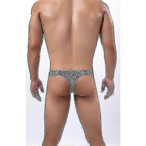 (2XL, Grey snake pattern) Men's Leopard Print Thong G-string Underwear 1