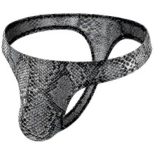 (2XL, Grey snake pattern) Men's Leopard Print Thong G-string Underwear