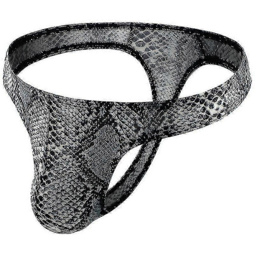 (2XL, Grey snake pattern) Men's Leopard Print Thong G-string Underwear
