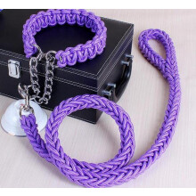 Double Strand Rope, Large Dog Leash with Metal Chain Buckle, National Color Pet Traction Rope Collar Set for Large Dogs, 1.2m Length
