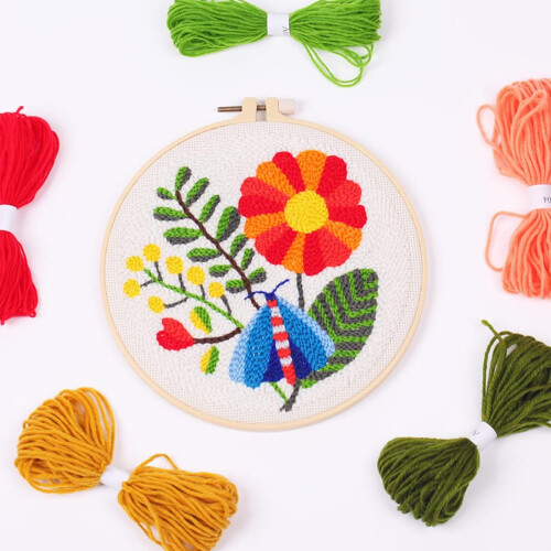 Flower Punch Needle Embroidery Kit with Instructions Beginner Set 1