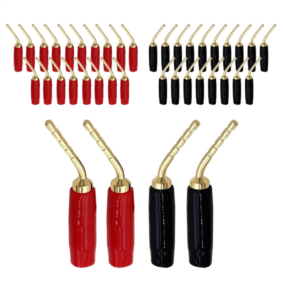 20Pcs 2Mm Red Black Curved Pin Banana Plug Connector Right Angle Banana Male Plugs Audio Speaker Wire Cable Connectors (Color : 10 Red 10 Black) 9412369419613