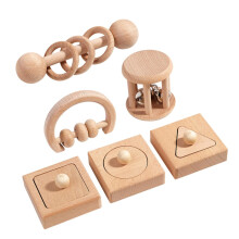 1 Set Wooden Rattle with Bell Shape, Sorting, Educational for Newborns, Promotes Cognitive Development and Creativity, Boys and Girls