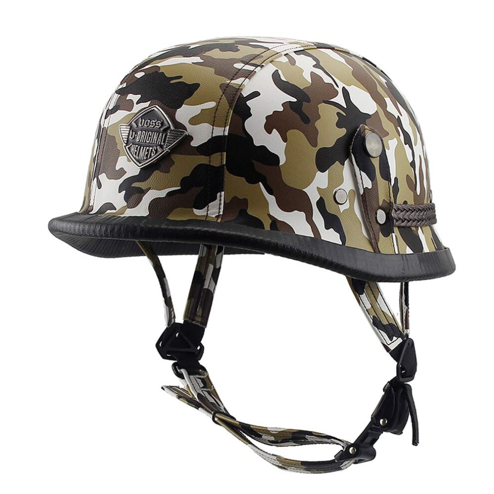 Leather Motorcycle Goggles Vintage Half Helmets Motorcycle Biker Cruiser Scooter Touring Helmet Camouflage (Yellow) Yellow 9412369422279
