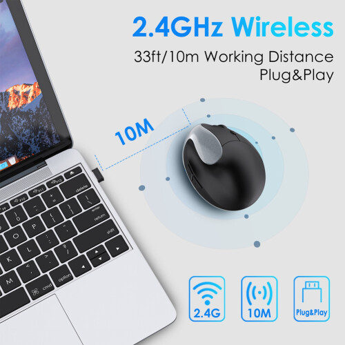 Ergonomic Vertical Mouse Rechargeable Wireless USB 2.4G for Computer Laptop Gaming Mouse Silver Gray 2