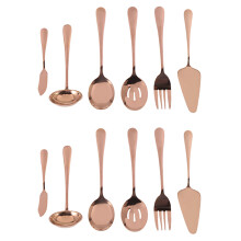 12-Piece Serving Flatware Silverware Set, Serving Utensil Set,Include Cake Server, Slotted Serving Spoon Rose Gold