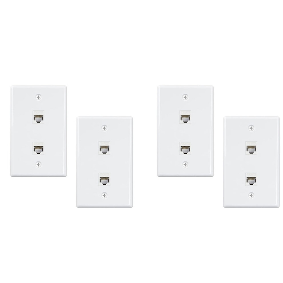 4 Pack 2 Port Ethernet Wall Plate, Cat6 Female To Female Wall Jack Rj45 Keystone Inline Coupler Wall Outlet, White 4711324059938