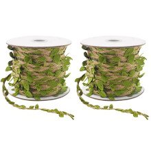 2X Natural Jute Twine 5MM Hessian Twine with Artificial Leaves Jute Twine for DIY Gift Wrapping Wedding Garden (32.8FT)