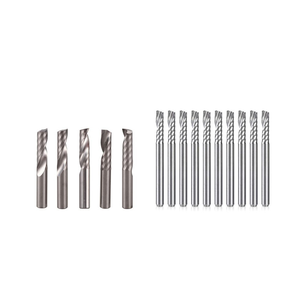 5Pcs 6Mm 1/4 Inch Carbide Cnc Router Bits & 10 Pcs Cnc Router Bits 1/8 Inch Shank Spiral Upcut Router Bit 4712880646723