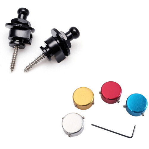 2PCS Strap Lock Security Lock End Button Guitar Straps Belt Buckle with 4PCS Guitar Pedals Footswitch Topper 1