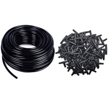 30M Meter 1/4 Inch Blank Distribution Pipe Drip Irrigation Hose with 200Pcs 1/4 Inch Universal Barbed Tee Fittings