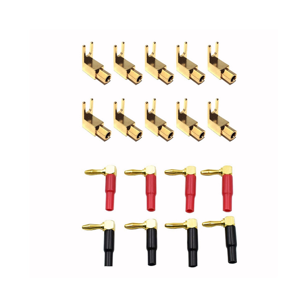 10Pcs Right Angle Spade Fork & Binding Post - 4Mm Banana Plug Socket With 8Pcs 4Mm Banana Plug 4714147522801