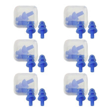 (As show, One size) Silicone Swimming Earplugs, 6 Pairs, Comfortable, Waterproof, Ear Plugs Swimming Showering Case - Blue