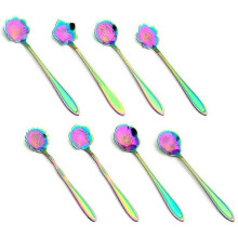 (As show, One size) Flower Spoon Set, Set of 8 Stainless Steel Teaspoons Colorful Coffee Spoons Teaspoons Mixing Spoons Sugar Spoons, Rainbow