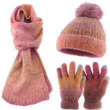 Ensemble de gants et écharpe en tricot acrylique-rouge foncé