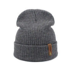 Chapeau d'automne pour adultes, doux, tricoté à la main,-Gris