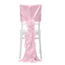 Chiffons Cover with Ruffle Decoration Chair Cover Wedding-Pink