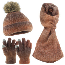 Automne hiver dégradés tricoté chapeau écharpe gants-chameauA