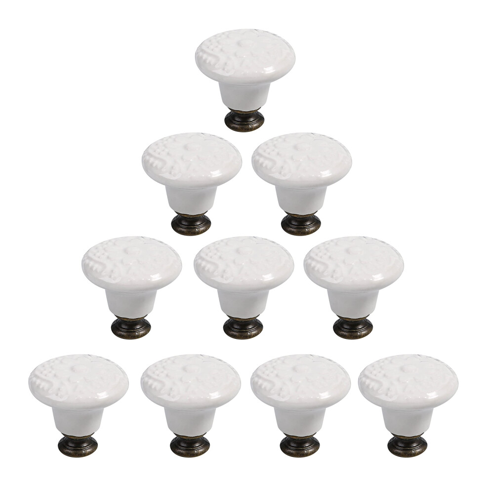 Set Of 10 Ceramic Knobs For Kitchen Cabinets, Dressers, And Drawers - Stylish Hardware(White) 9189345689338